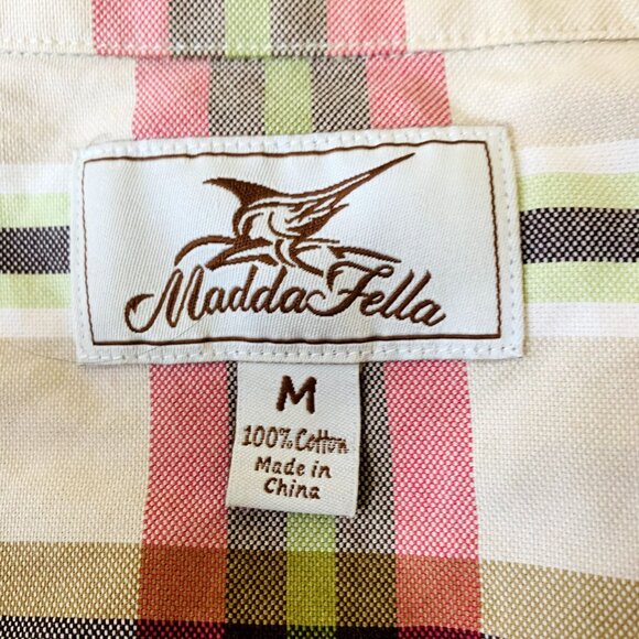 Madda Fella Mens Shirt Button Down Multicolor Plaid Cotton Long Sleeve SIze M - Picture 11 of 13